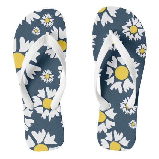 Daisy Pattern, Blumenmuster, weiße Daisien Badesandalen (Fußbett)