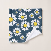 Daisy Pattern, Blumenmuster, weiße Daisien Badhandtuch Set (Waschlappen)