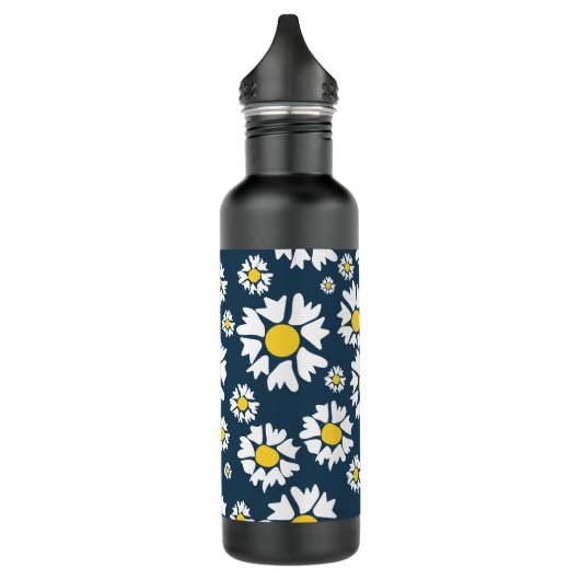 Daisy Pattern, Blumenmuster, weiße Daisien Edelstahlflasche (Links)