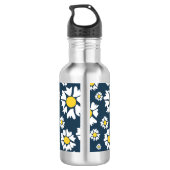 Daisy Pattern, Blumenmuster, weiße Daisien Edelstahlflasche (Rückseite)
