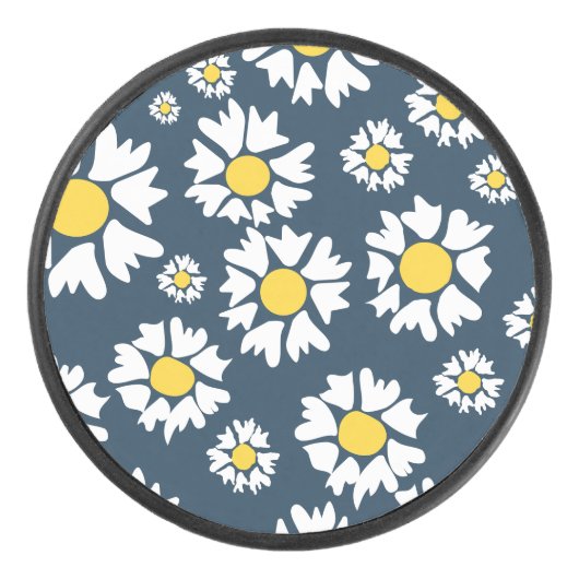 Daisy Pattern, Blumenmuster, weiße Daisien Eishockey Puck (Vorderseite)