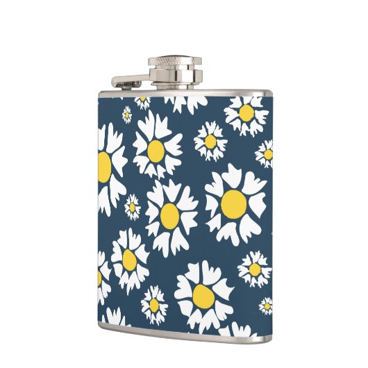 Daisy Pattern, Blumenmuster, weiße Daisien Flachmann (Links)