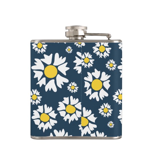 Daisy Pattern, Blumenmuster, weiße Daisien Flachmann (Rückseite)