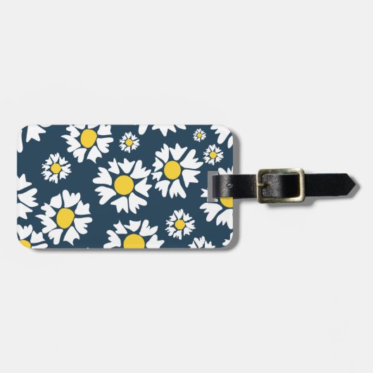 Daisy Pattern, Blumenmuster, weiße Daisien Gepäckanhänger (Vorderseite horizontal)