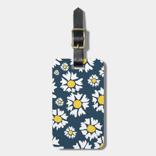 Daisy Pattern, Blumenmuster, weiße Daisien Gepäckanhänger (Vorderseite vertikal)