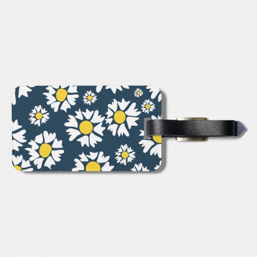 Daisy Pattern, Blumenmuster, weiße Daisien Gepäckanhänger (Rückseite horizontal)