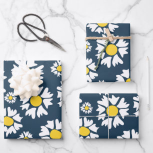 Daisy Pattern, Blumenmuster, weiße Daisien Geschenkpapier Set