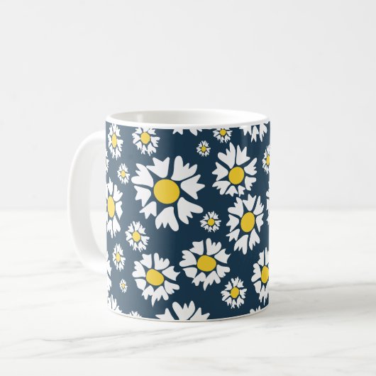 Daisy Pattern, Blumenmuster, weiße Daisien Kaffeetasse (Vorderseite Links)