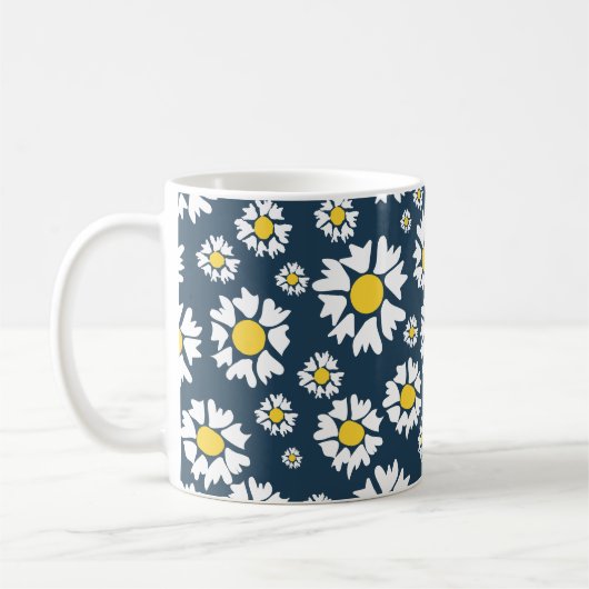 Daisy Pattern, Blumenmuster, weiße Daisien Kaffeetasse (Links)