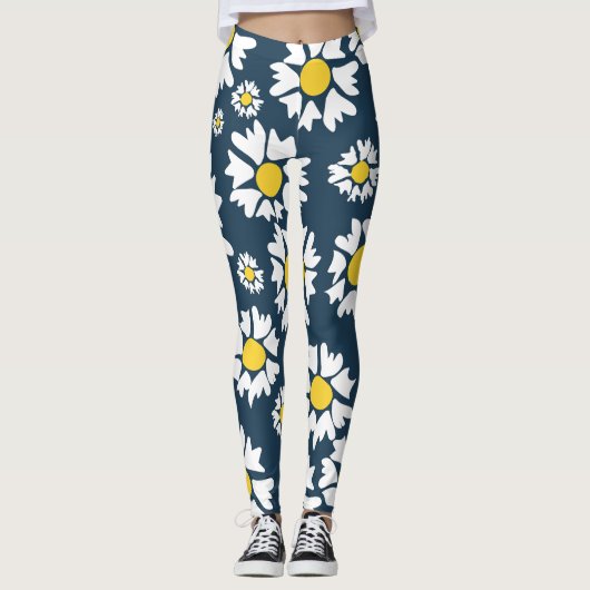 Daisy Pattern, Blumenmuster, weiße Daisien Leggings (Vorderseite)
