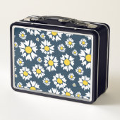 Daisy Pattern, Blumenmuster, weiße Daisien Metall Brotdose (Rückseite)
