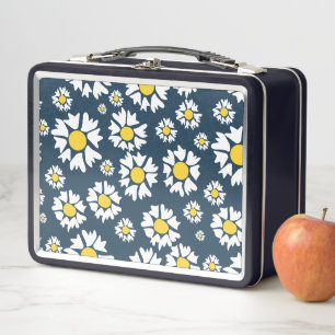 Daisy Pattern, Blumenmuster, weiße Daisien Metall Brotdose