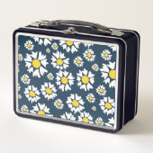 Daisy Pattern, Blumenmuster, weiße Daisien Metall Brotdose (Vorderseite)