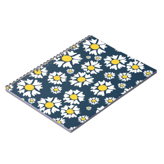 Daisy Pattern, Blumenmuster, weiße Daisien Notizblock (Linke Seite)