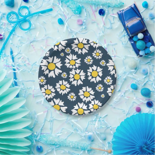 Daisy Pattern, Blumenmuster, weiße Daisien Pappteller (Party)
