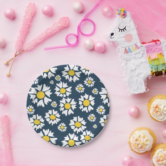 Daisy Pattern, Blumenmuster, weiße Daisien Pappteller (Party)