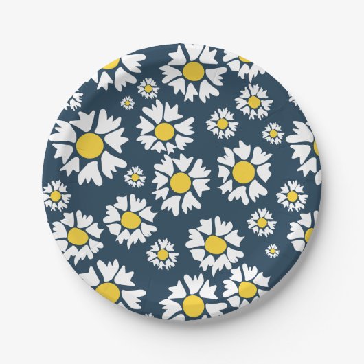 Daisy Pattern, Blumenmuster, weiße Daisien Pappteller (Vorderseite)