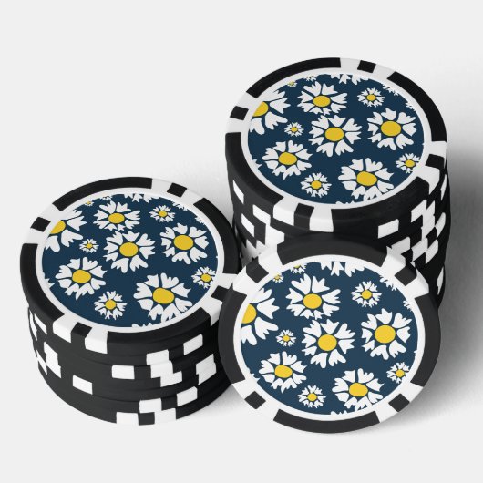 Daisy Pattern, Blumenmuster, weiße Daisien Pokerchips (Stapel)