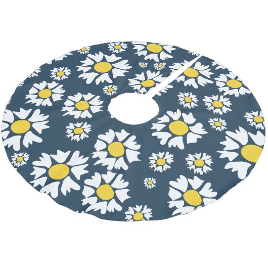 Daisy Pattern, Blumenmuster, weiße Daisien Polyester Weihnachtsbaumdecke (Schrägansicht)