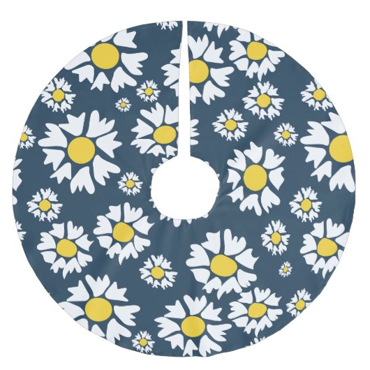 Daisy Pattern, Blumenmuster, weiße Daisien Polyester Weihnachtsbaumdecke (Vorderseite)