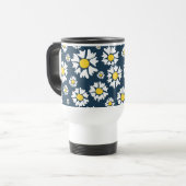 Daisy Pattern, Blumenmuster, weiße Daisien Reisebecher (Vorderseite Links)
