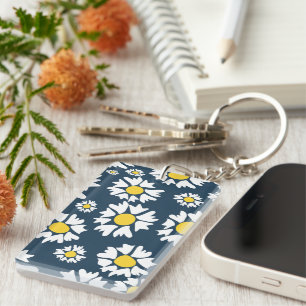 Daisy Pattern, Blumenmuster, weiße Daisien Schlüsselanhänger
