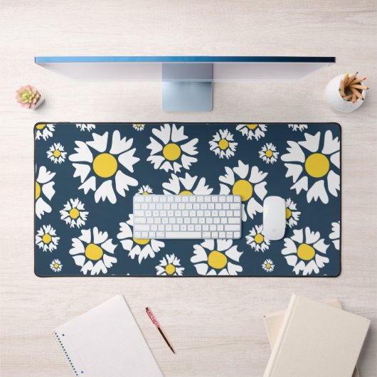 Daisy Pattern, Blumenmuster, weiße Daisien Schreibtischunterlage (Büro 1)