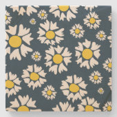 Daisy Pattern, Blumenmuster, weiße Daisien Steinuntersetzer (Vorderseite)