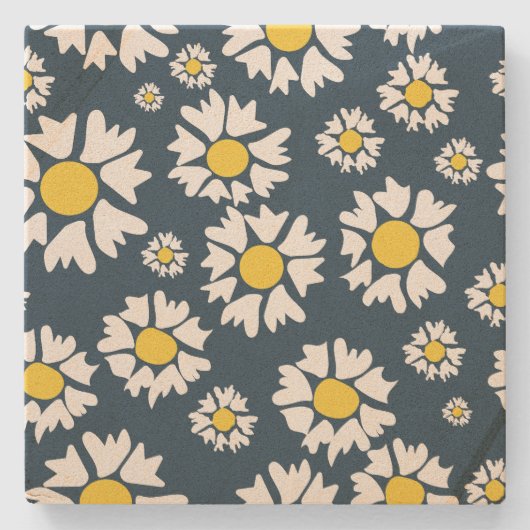 Daisy Pattern, Blumenmuster, weiße Daisien Steinuntersetzer (Vorderseite)