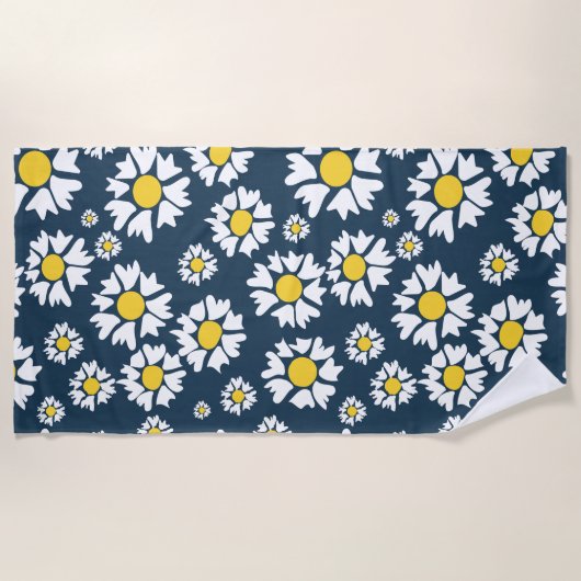 Daisy Pattern, Blumenmuster, weiße Daisien Strandtuch (Vorderseite)