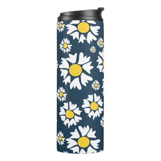 Daisy Pattern, Blumenmuster, weiße Daisien Thermosbecher (Nach links gedreht)