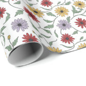 Daisy Pattern Doodle Pen and Ink Style Geschenkpapier (Rolleneckpunkt)