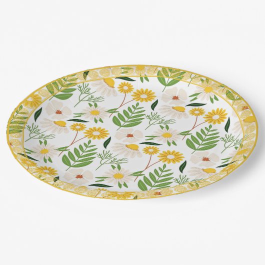 Daisy Pattern, Golden Trim, Pappteller (Schrägansicht)