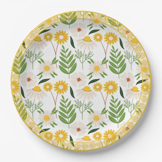 Daisy Pattern, Golden Trim, Pappteller (Vorderseite)