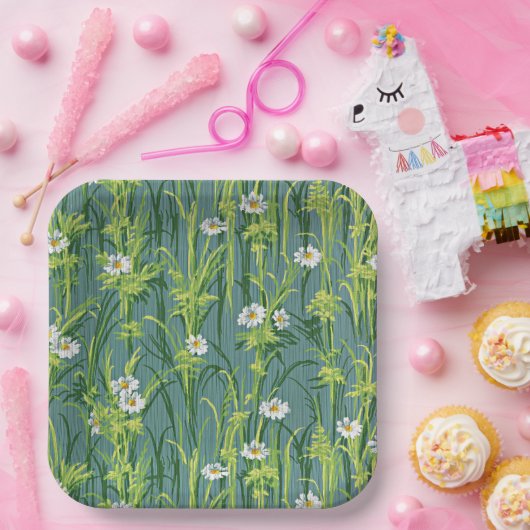 Daisy Pattern, grünes Muster, Pappteller (Party)