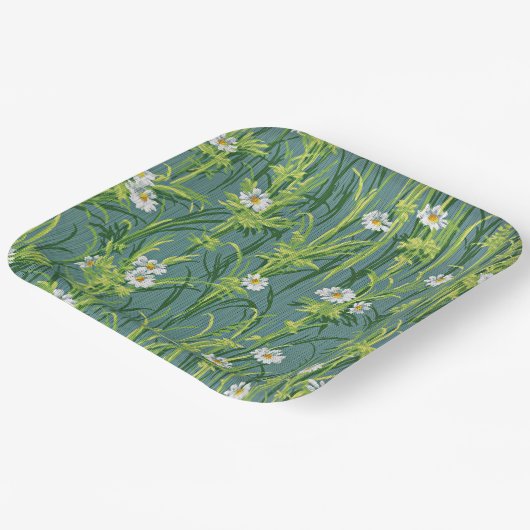 Daisy Pattern, grünes Muster, Pappteller (Gewinkelt)