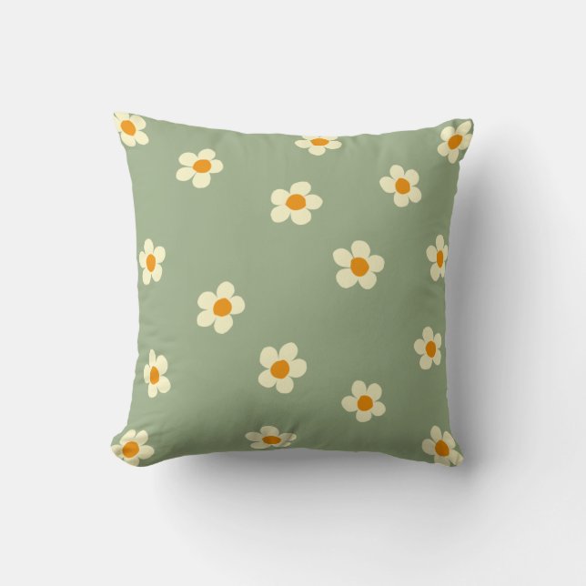 Daisy Pattern Niedlich Modern Green Kissen (Vorderseite)