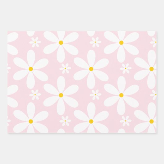 Daisy Pattern (PInk) Geschenkpapier Set (Vorderseite)