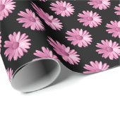 Daisy Pattern - Rosa auf Schwarz Geschenkpapier (Rolleneckpunkt)