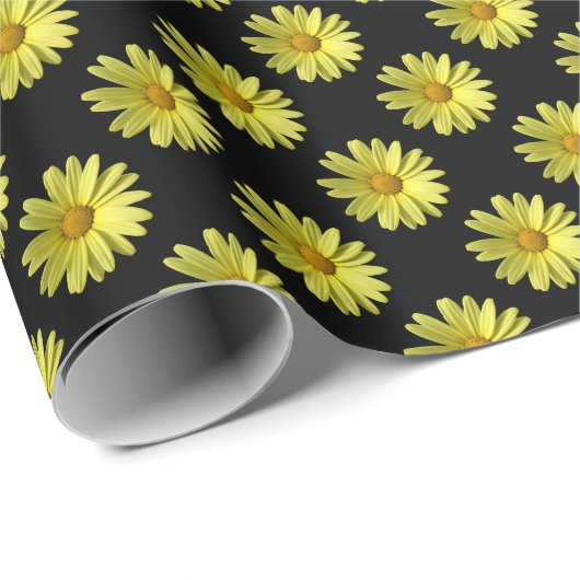Daisy Pattern - Vollfarbigkeit auf schwarz Geschenkpapier (Rolleneckpunkt)