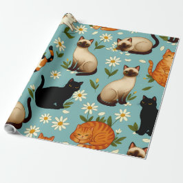Daisy Paws Parade – Playful Cats & Blooms Geschenkpapier