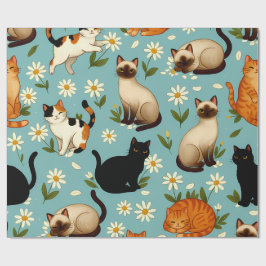 Daisy Paws Parade – Verspielte Katzen & Blüten Geschenkpapier