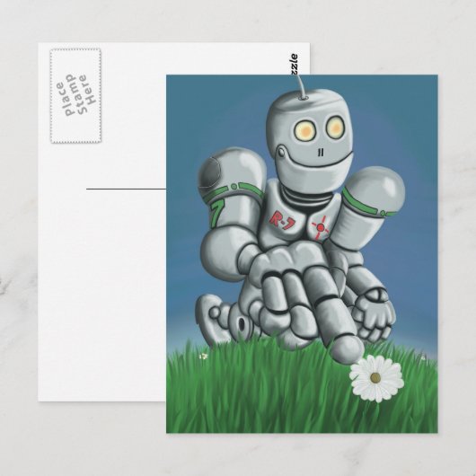 Daisy Picking Robot Postcard Postkarte (Vorne/Hinten)