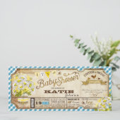 Daisy Picnic Blue Gingham Karo Baby Shower Einladung (Stehend Vorderseite)