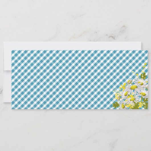 Daisy Picnic Blue Gingham Karo Baby Shower Einladung (Rückseite)
