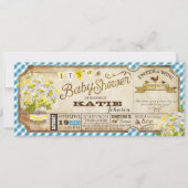 Daisy Picnic Blue Gingham Karo Baby Shower Einladung (Vorderseite)