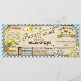 Daisy Picnic Blue Gingham Karo Baby Shower Einladung