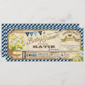 Daisy Picnic Navy Gingham Karo Babydusche Einladung (Vorne/Hinten)