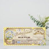 Daisy Picnic Yellow Gingham Karo Babydusche Einladung (Stehend Vorderseite)