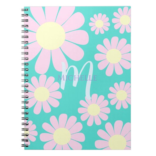 Daisy Pink Aquamarin Monogram Notizblock (Vorderseite)